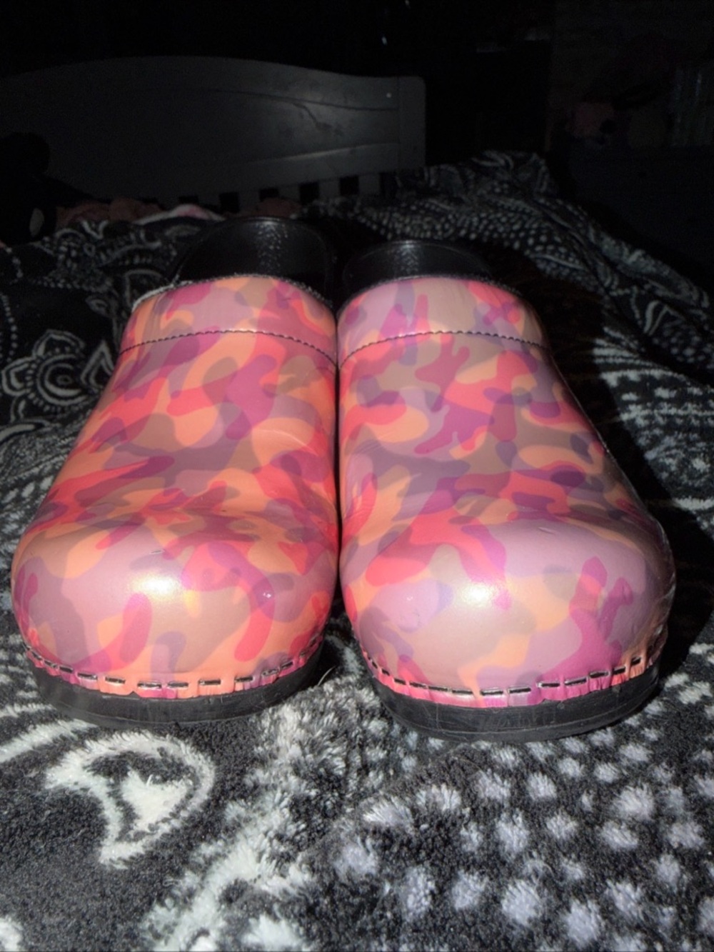 Sanita Pink and Purple Camo Mules